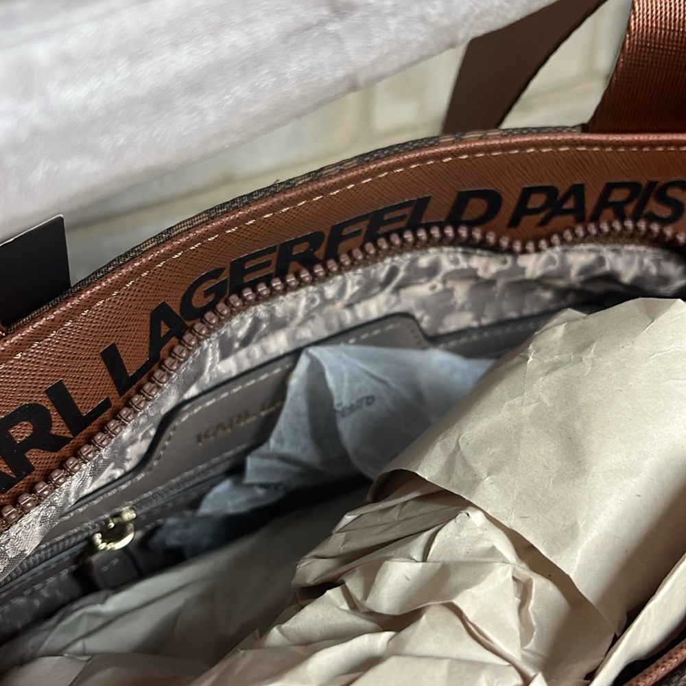 Karl Lagerfeld Brown Monogram Crossbody Bag - Picture 5 of 16